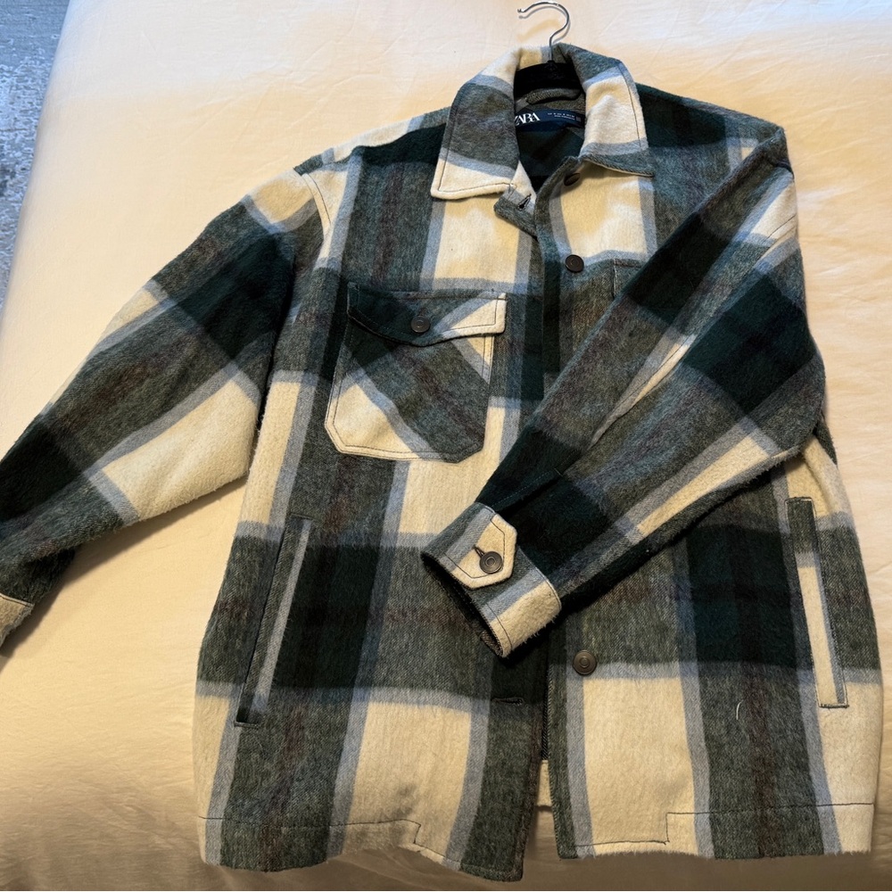 Zara Checkered Wool-Blend Coat